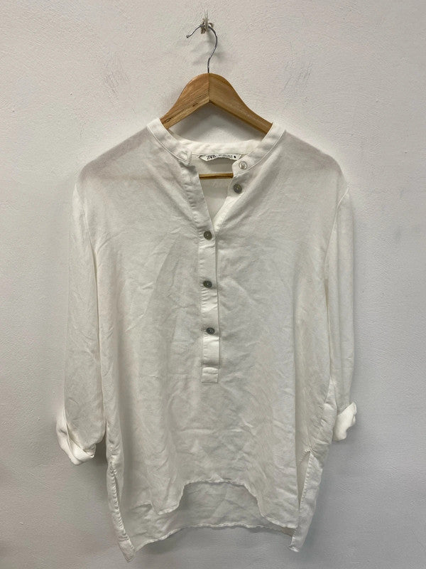 Zara Chic White Loose Fit Tunic Top Size L CM007