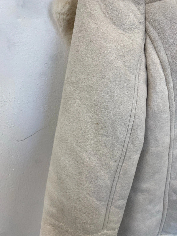 Next Fabulous Cream Faux Fur & Faux Leather Jacket UK 10 CJ001