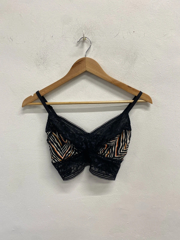 Lovely M&S black zebra lace bralette UK 12 HA001