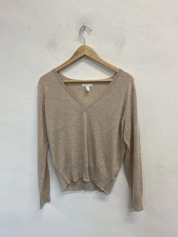 Lovely H&M beige v neck lightweight jumper UK L KM003