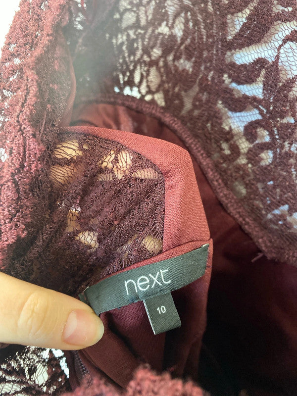 Next Stylish Burgundy Lace Bodycon Midi Dress UK 10 SW001