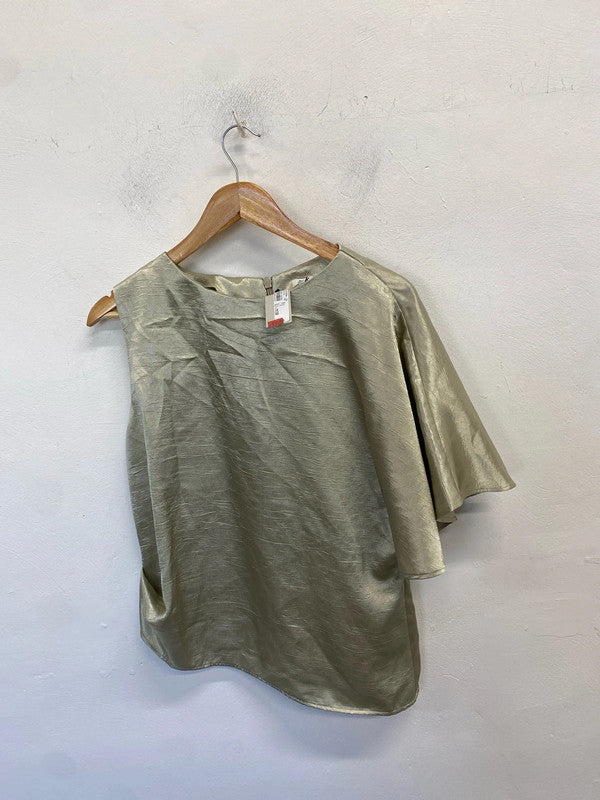 Stunning river island champagne one shoulder shimmer top UK 14 LN001