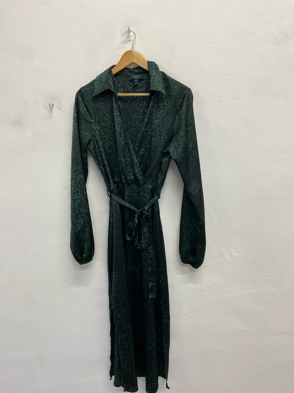Lovely new look Forrest green leopard maxi tie waist shirt dress UK 12 tall GJ001