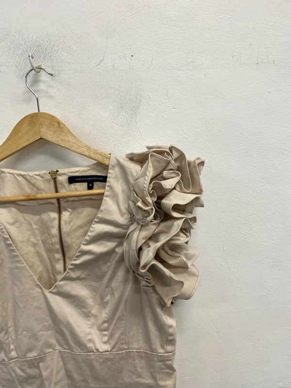 Stunning French connection ruffle sleeve cream mini dress UK 16 LG006
