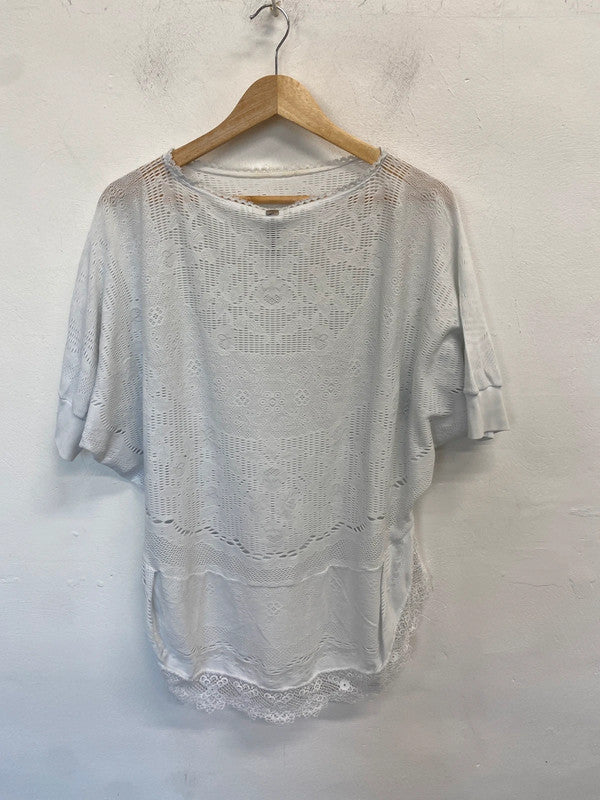 Lovely high tech white lace hem beach cover UK L HS001