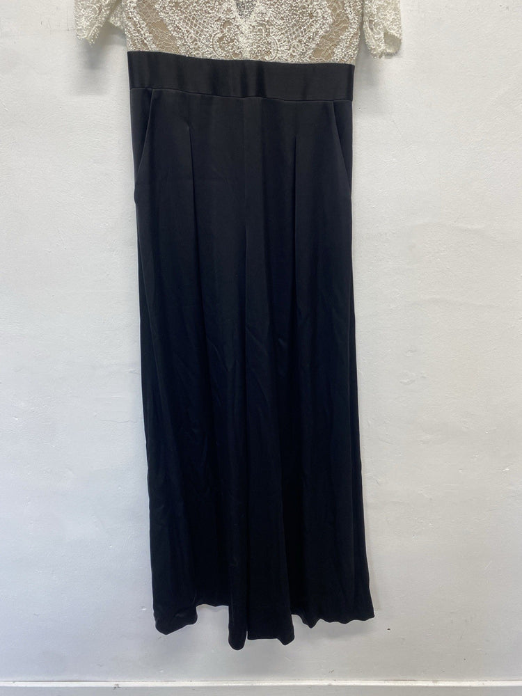 Catherine Deane Oyster Lace Beaded Top & black Trouser Jumpsuit Uk16 BNWT JR004