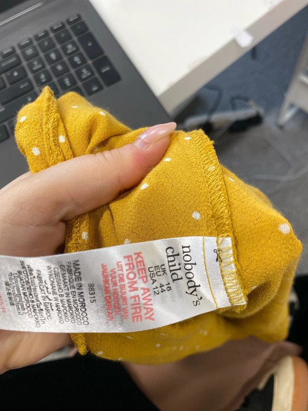 Lovely nobody’s child mustard white spotted frill wrap dress UK 16 LG006