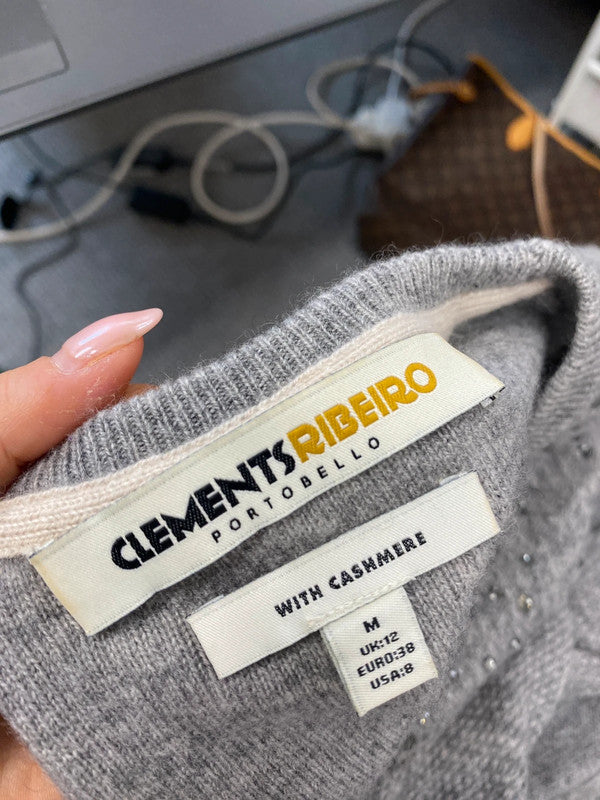 Lovely clements ribero grey sparkle jumper dress cash wool blend UK M AG006