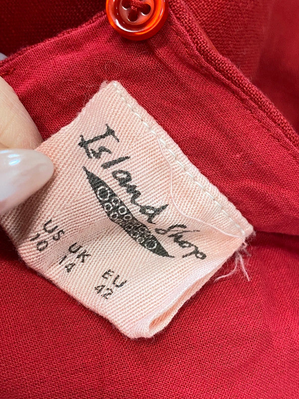 Stunning island shop red linen jewel midi dress UK 14 MS002