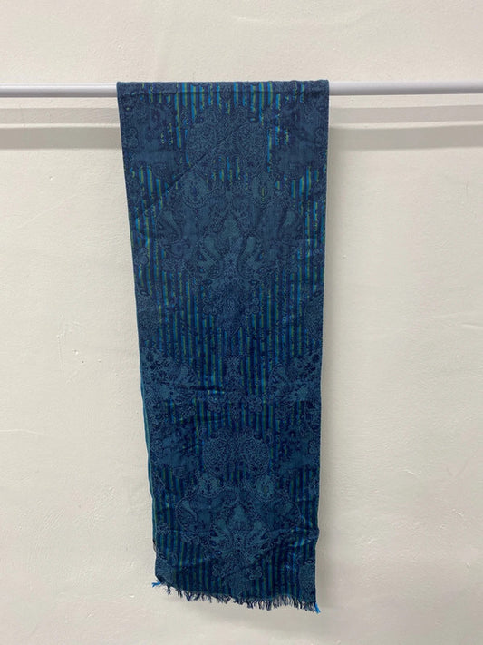 Ted Baker Fabulous Blue & Green Fleur De Lis Silk Cotton Blend Scarf JA002