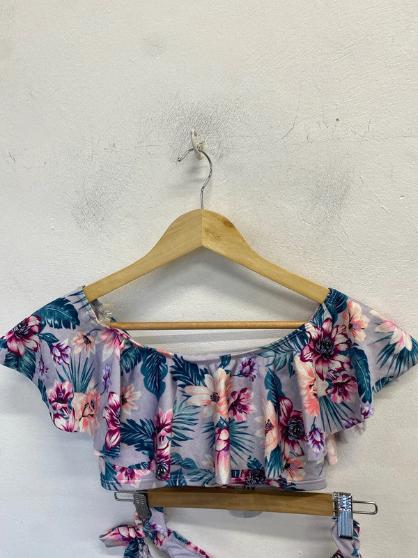 Stunning new look floral lilac off the shoulder bikini set UK 8 LK009