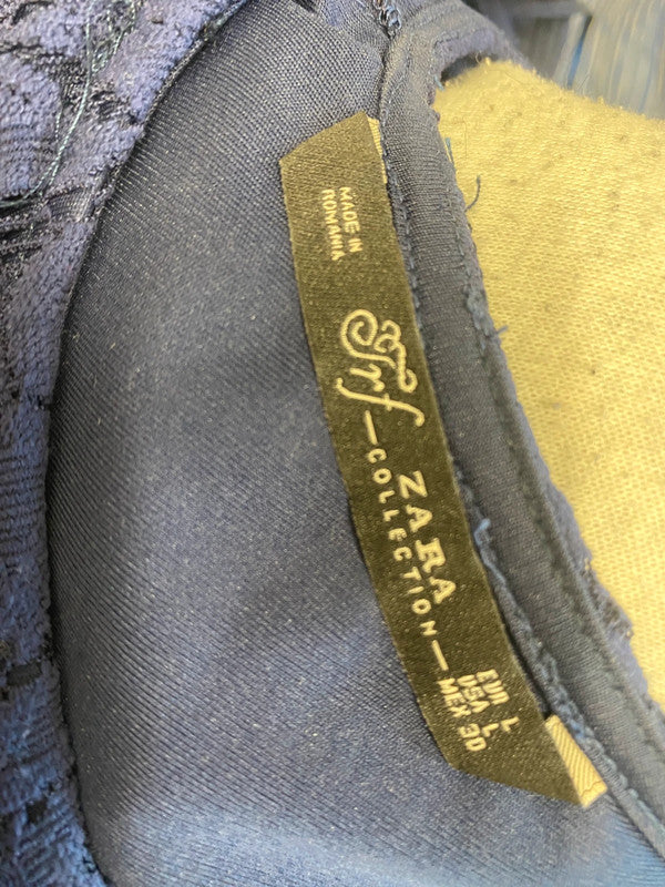 Stunning Zara navy lace long sleeve mini dress UK L LW005