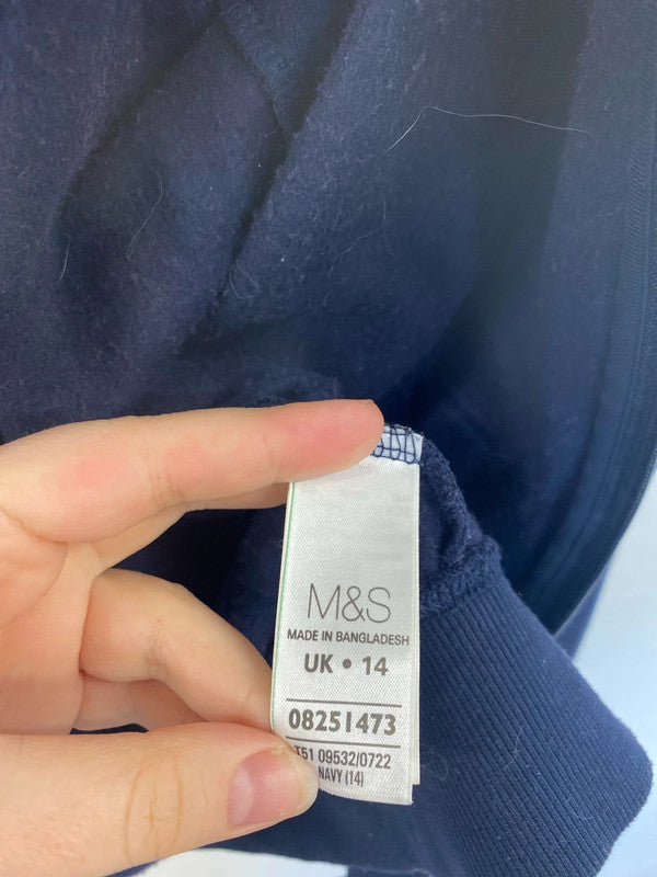 M&S Classic Navy & Grey Zip Thru Hoodie UK 14 SW001