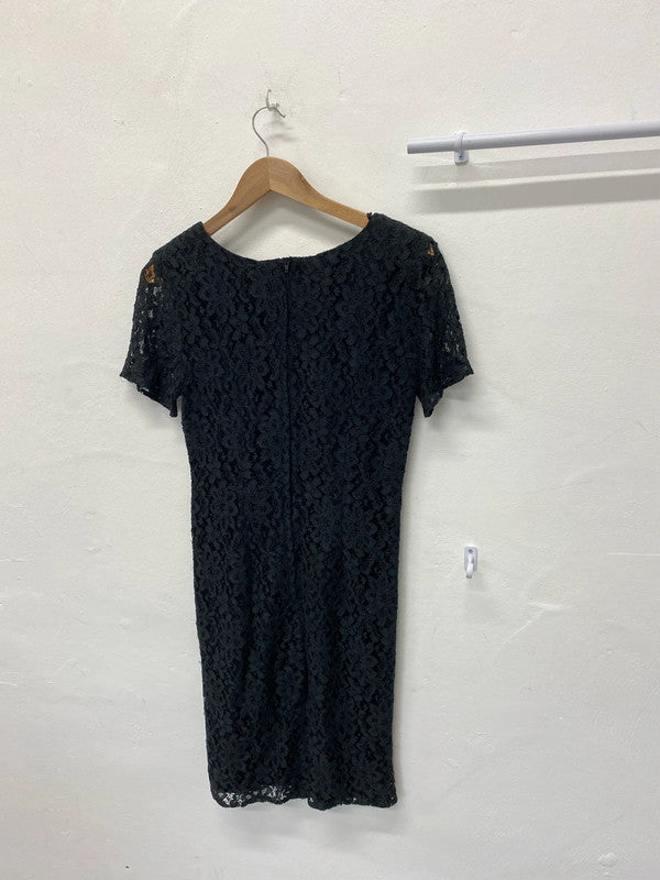 Fabulous lace fit & flare dress vintage 1990’s Uk12 black party MM005