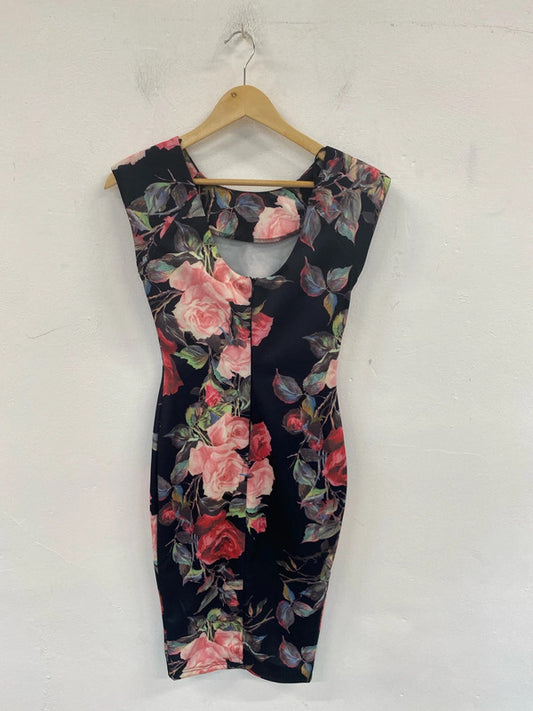 Ax Paris Elegant Black Floral Sheath Midi Dress UK 8 LK009