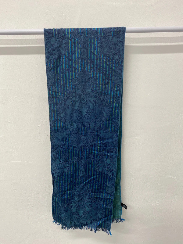 Ted Baker Fabulous Blue & Green Fleur De Lis Silk Cotton Blend Scarf JA002