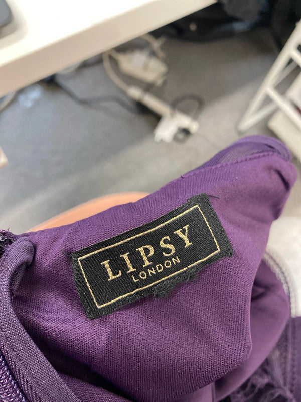 Stunning lipsy London purple sparkle Halterneck maxi dress drape UK 8 KM004