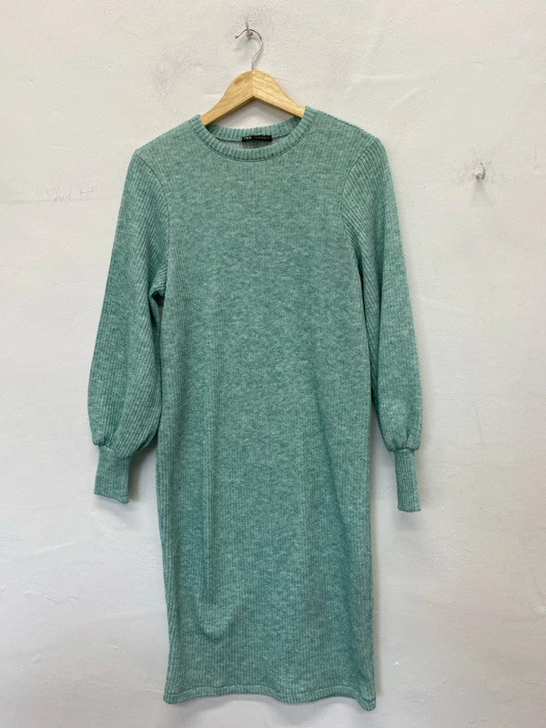 Fabulous Zara Ribbed midi jumper dress UkS mint green MB001