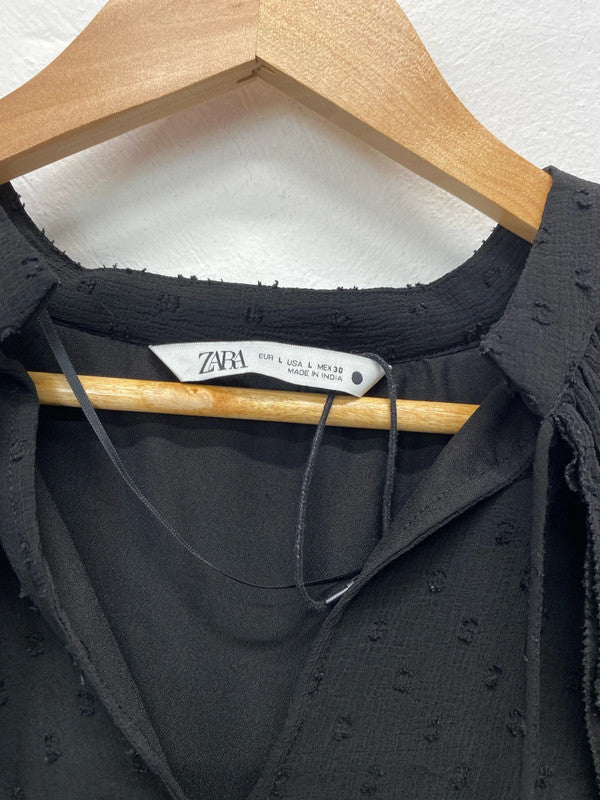 Zara Boho Black Dotted Swing Dress Size L AE001
