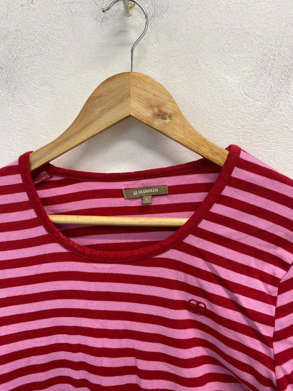 Stunning redgreen pink stripe long sleeve top UK L MM005