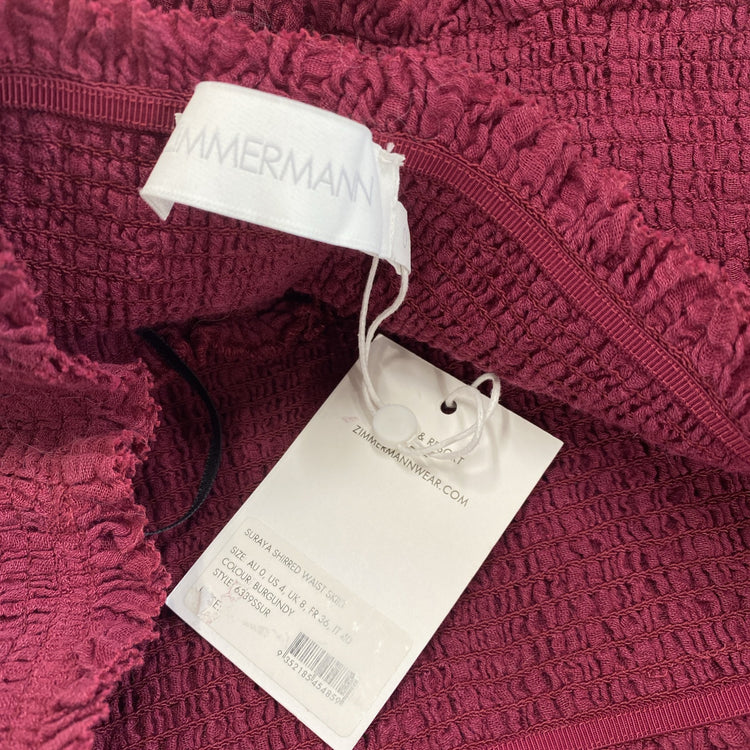 Zimmermann Suraya Shirred Waist Burgundy Maxi Skirt UK 8 NWT SD002