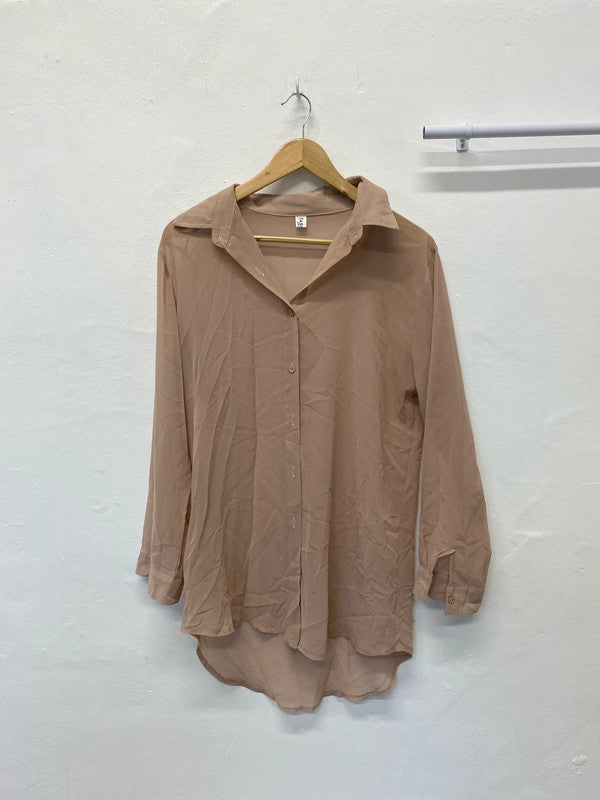 Fabulous Fashion apparel sheer longline nude shirt Uk12/14 loose fit GJ001