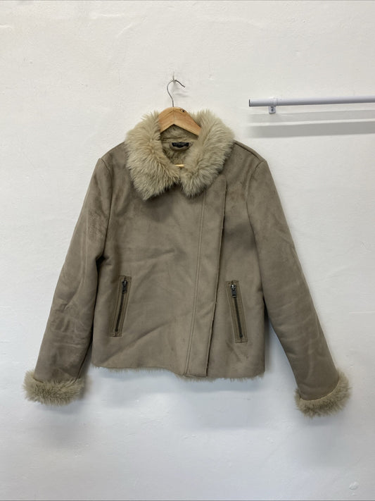 Topshop AFGHAN JACKET COAT Taupe BEIGE CREAM Uk16 LG006