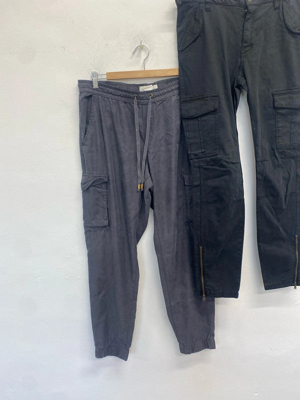 Lovely duo of H&M cargo trousers black khaki UK 14 #19 KM003