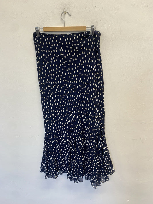 Stunning Hobbs Cream Navy Polka dot Midi Skirt Frill Hem UK 12 LW005