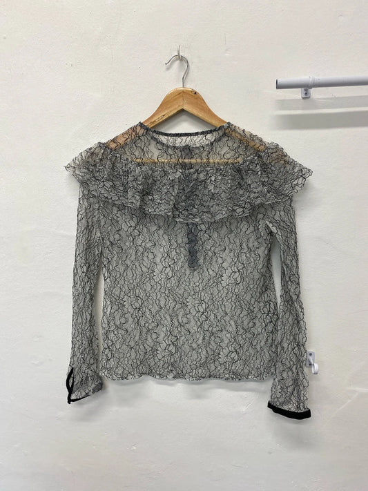 Fabulous Zara sheer lace party top UkM drill detail JB001