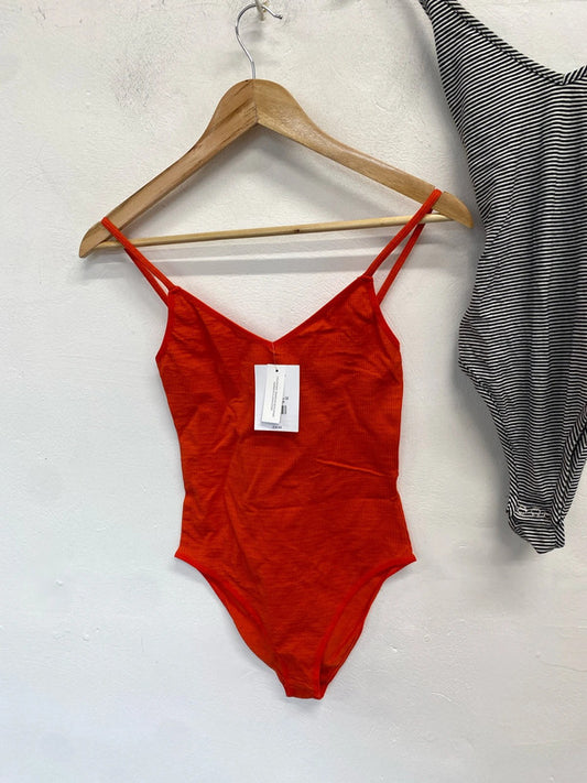 Lovely duo of bodysuits Topshop orange b&w UK 12 NN001 #4