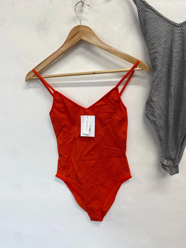 Lovely duo of bodysuits Topshop orange b&w UK 12 NN001 #4