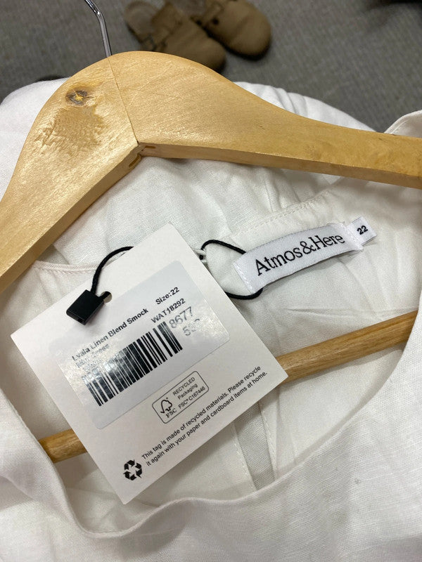 Atmos & Here Lyala Linen blend smock dress Uk22 IM001