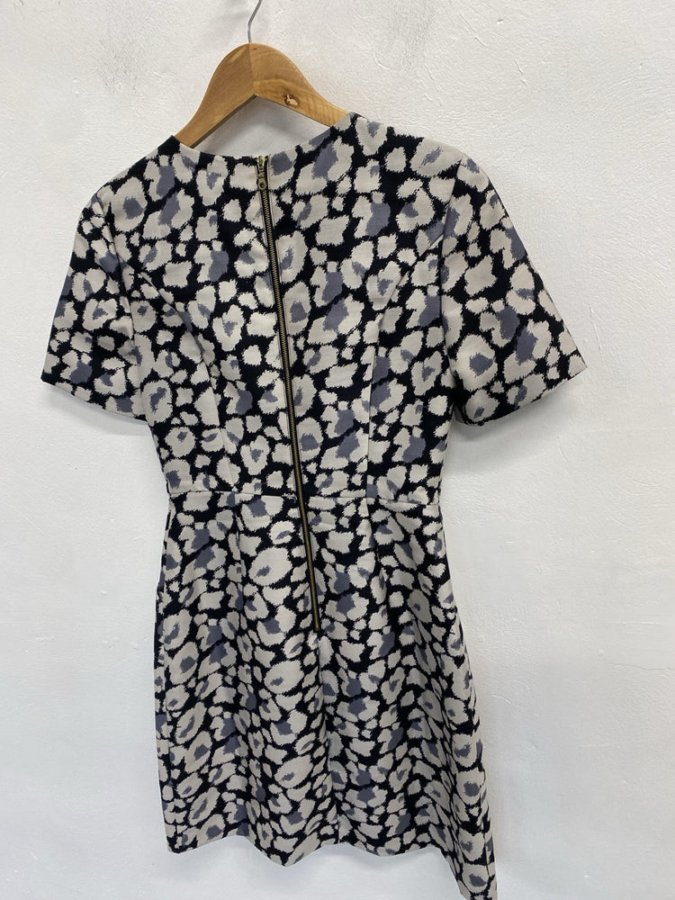 Lovely Whistles Grey Black Leopard Midi Dress Wool Silk UK 6 AG006