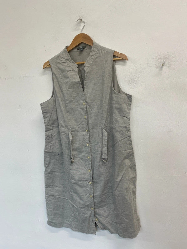Lovely gap grey sleeveless button belt midi dress UK 18 KM003
