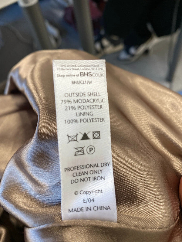 Fabulous chocolate vintage BHS midi faux fur coat Uk14 AO001