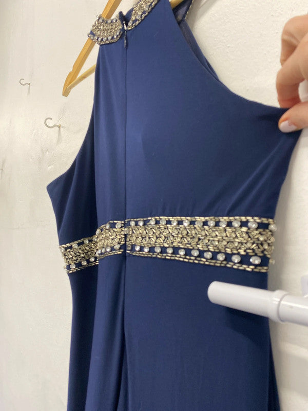 Fabulous JS boutique Navy embellished Maxi dress Uk16 LG006