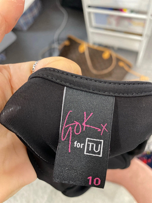 Lovely gok wan tu black ruched midi dress UK 10 AG006