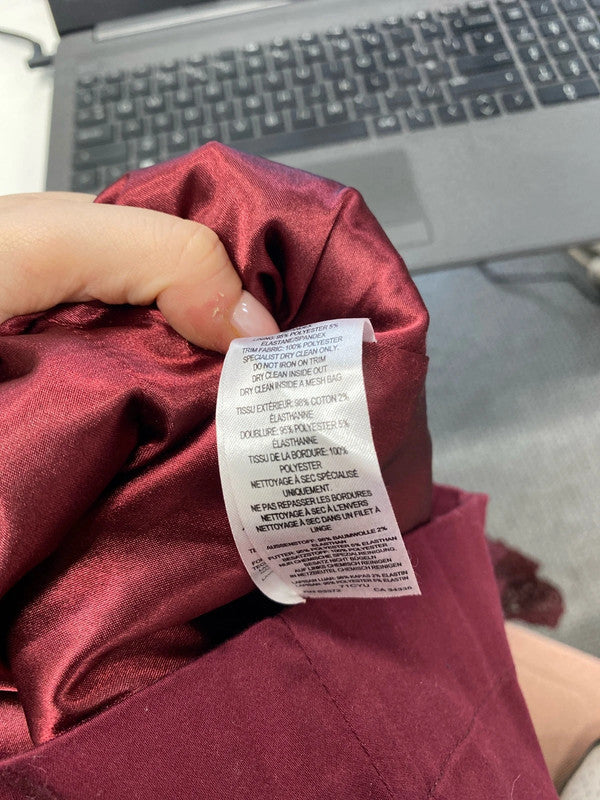 Beautiful French connection burgundy sparkle lace trim midi dress UK S KM004