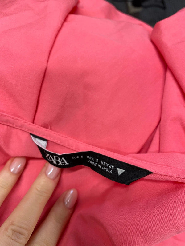 Stunning Zara pink tiered smock maxi dress cerise pink UK S KS002