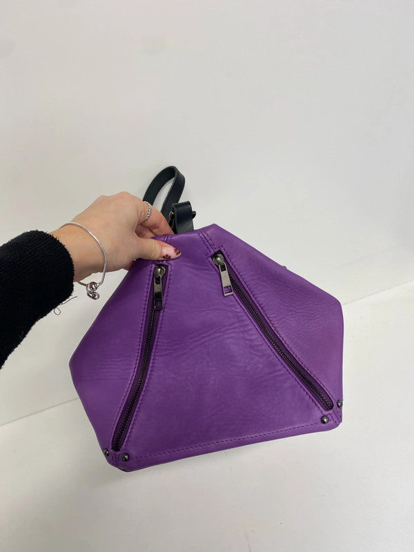 Lovely asos purple real leather 4 zip compartment triangular bag one size AT001