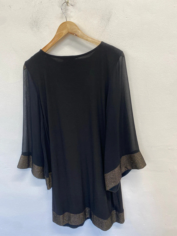 Lovely billie & blossom black flare midi gold cuff dress UK 16 AO001