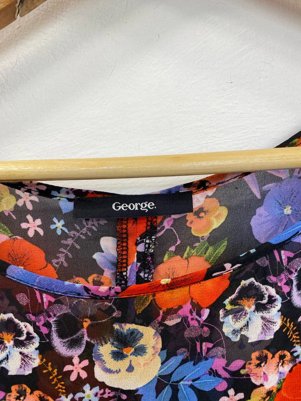 George Stylish Sheer Black Multicoloured Floral Top UK 16 IM001