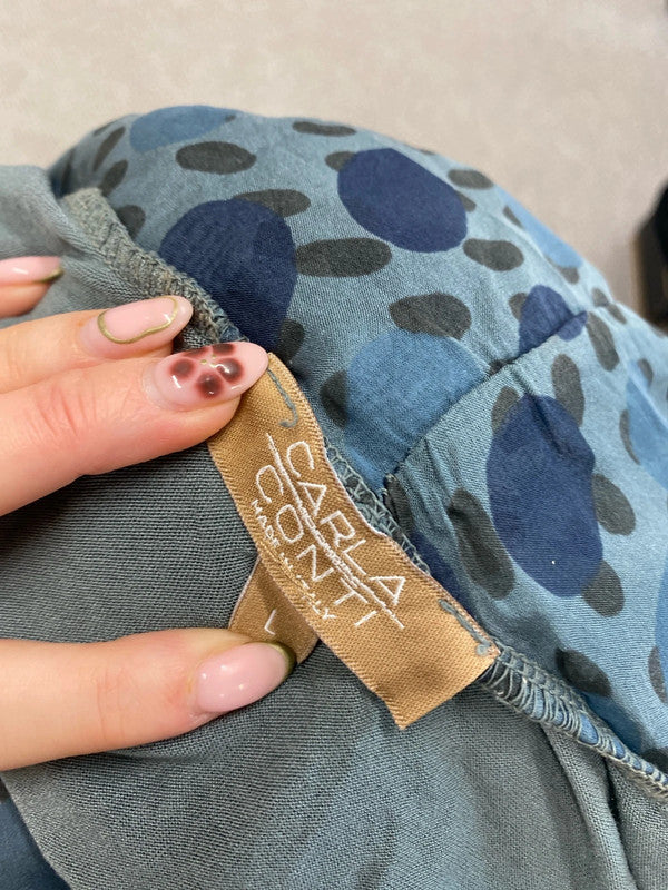 Lovely Carla conti silk blue pattern cowl neck UK L MM005