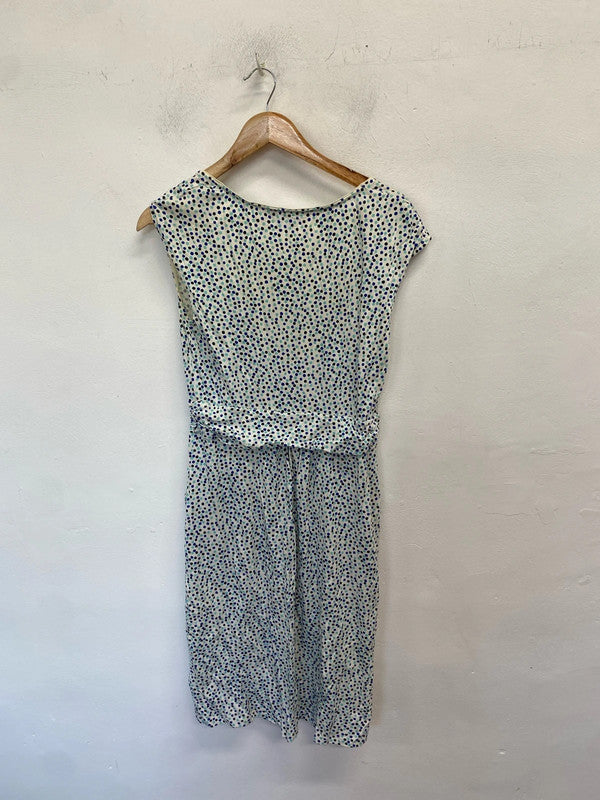 Lovely Boden white blue spotted midi dress UK 14 large WS001