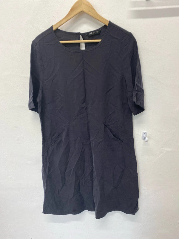 Stunning Viz a Viz slinky tunic top with pockets navy / charcoal grey UkS MM005