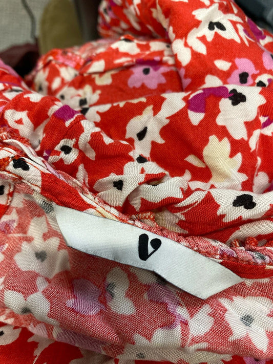 Lovely very red floral frill blouse UK M NN001