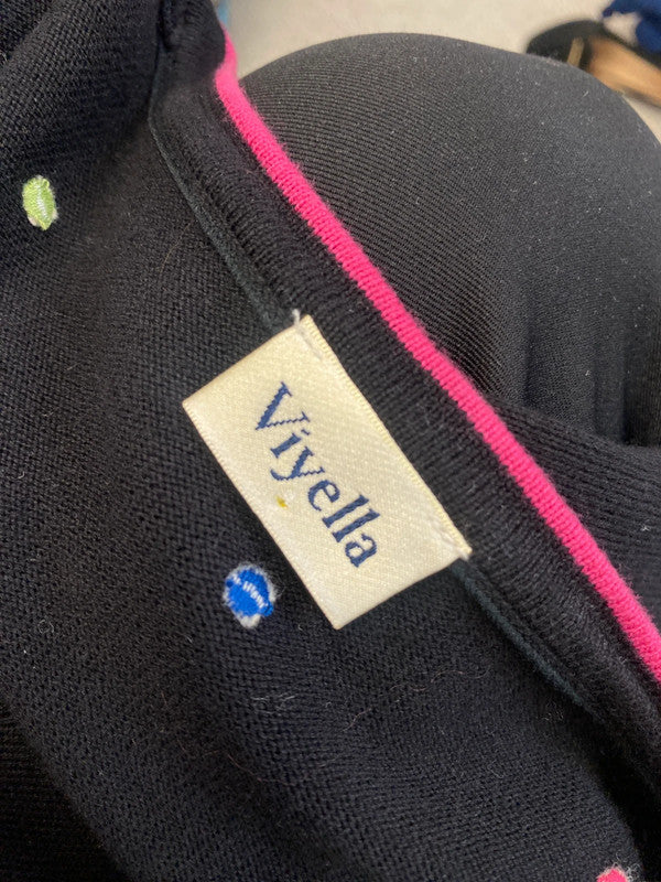 Lovely viyella black multicolour spotted cotton cardigan UK 8 CN001