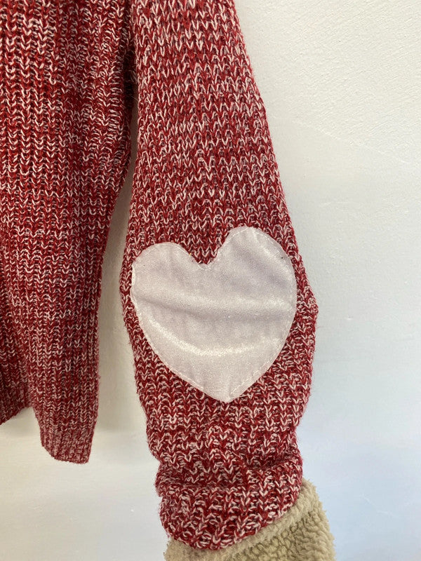 Stunning red knit sweatshirt with love heart elbow pads uk 8-10 KD001