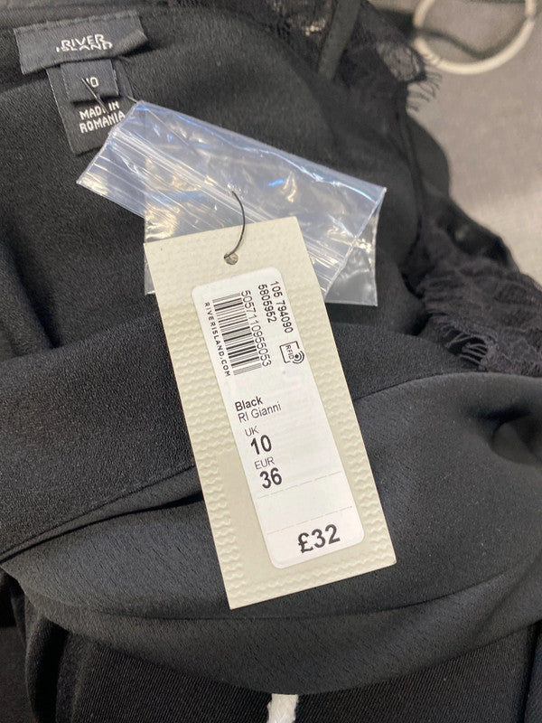 Lovely river island black sexy lace strap one shoulder top UK 10 LN001